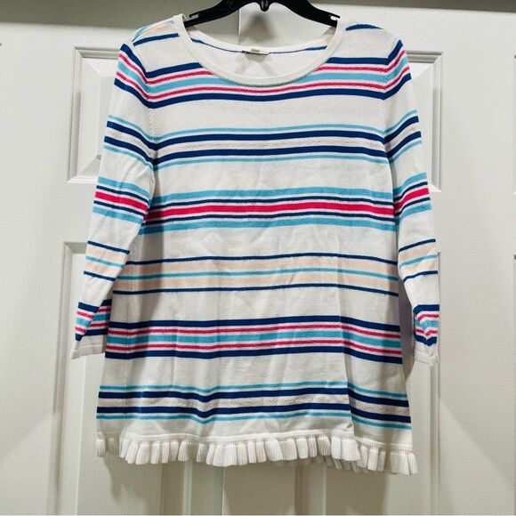 Talbots Nautical Striped Ruffle Hem Sweater Size M - Picture 3 of 10